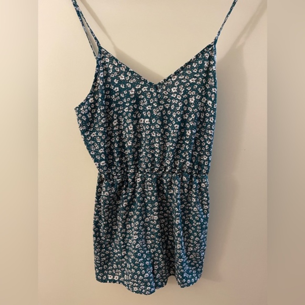 Shein green floral romper